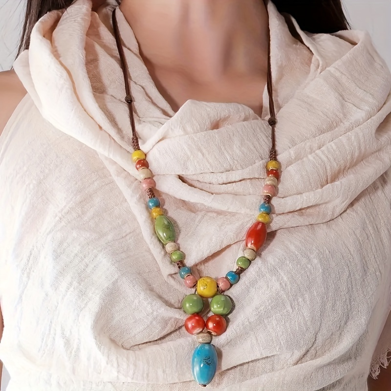 Bohemian Ceramic Beaded Y Necklace and Bracelet Set